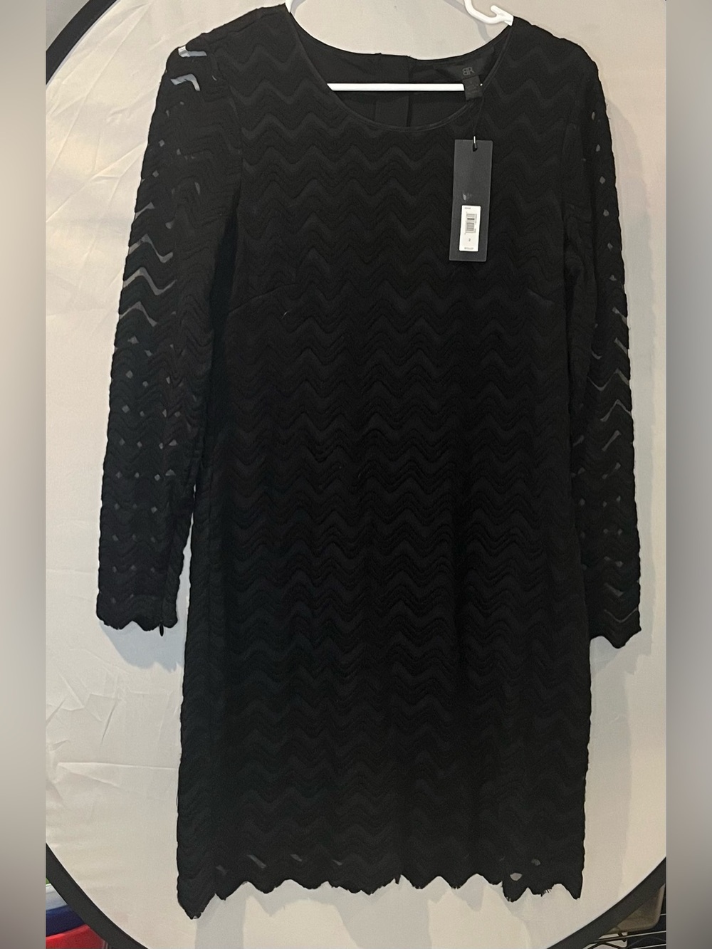Black Chevron Lace Midi Dress with Sheer Long Sleeves by
